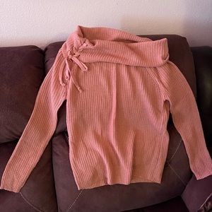 Cute new pink sweater with off shoulder look.